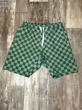 Men's Wind and Sea Shorts, Green Check Swim Shorts Size 34